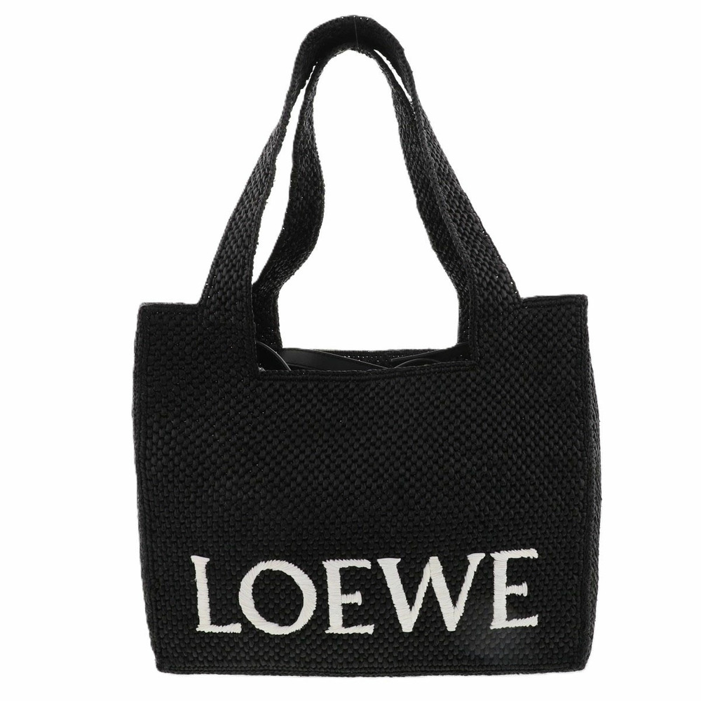 LOEWE Font Tote Bag Raffia Leather Black